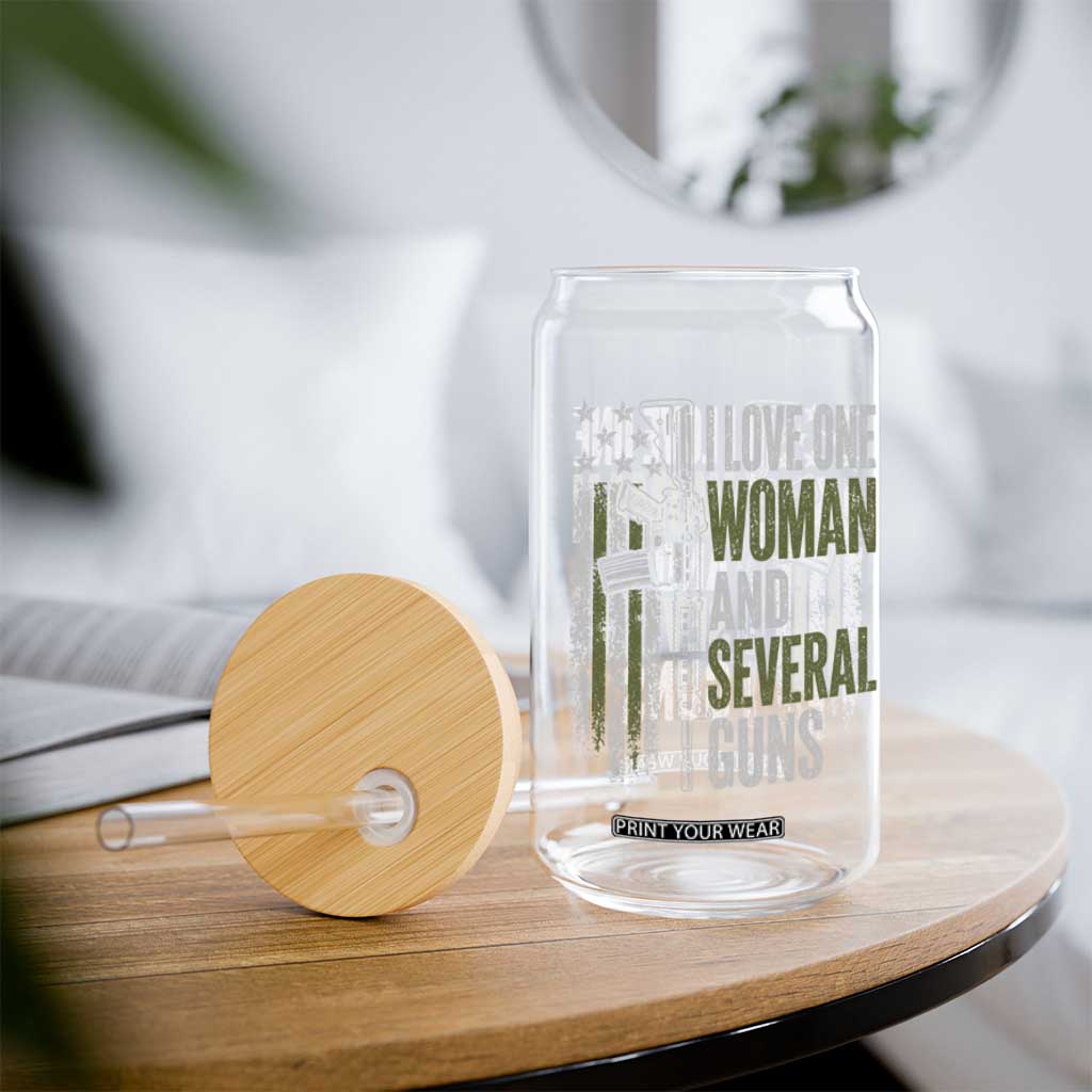 I Love One Woman And Several Guns Glass Can Vintage American Flag Funny Husband Gun Lover