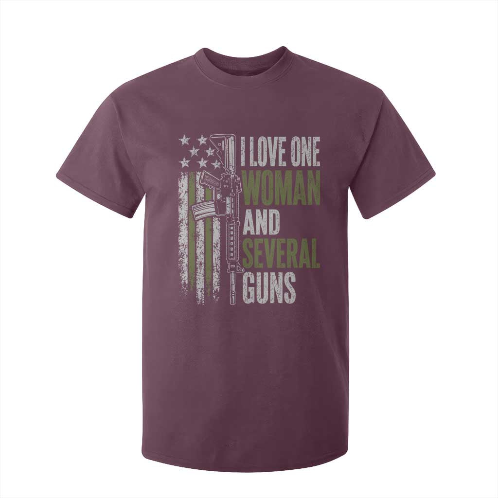 I Love One Woman And Several Guns T Shirt For Kid Vintage American Flag Funny Husband Gun Lover