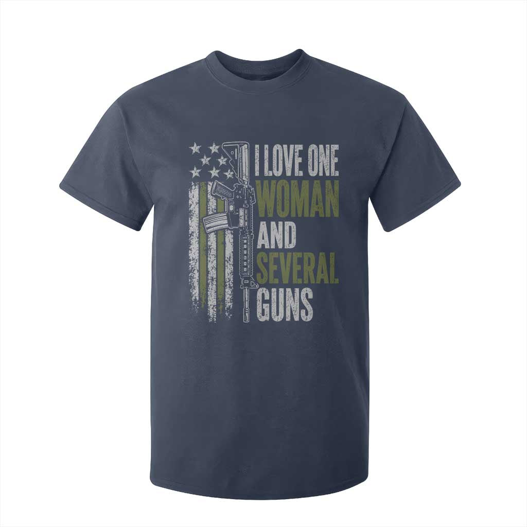 I Love One Woman And Several Guns T Shirt For Kid Vintage American Flag Funny Husband Gun Lover