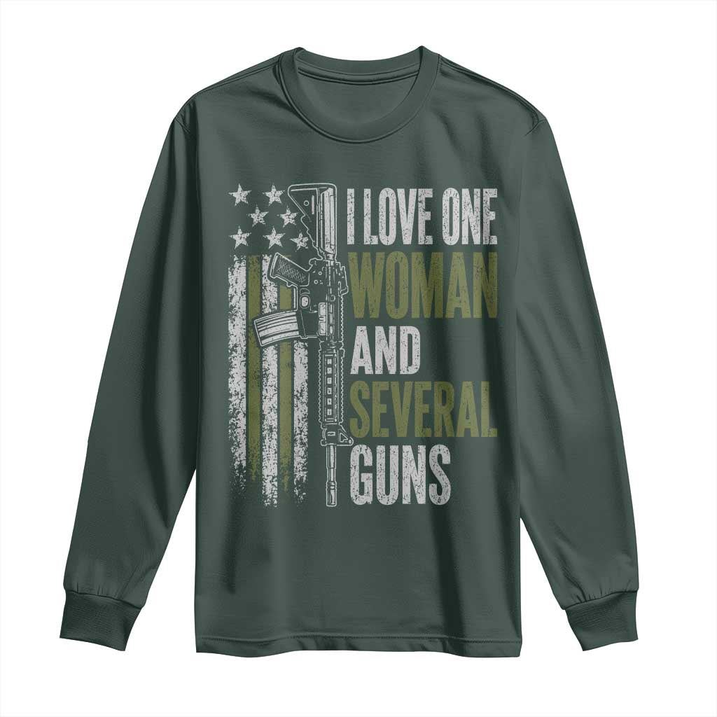 I Love One Woman And Several Guns Long Sleeve Shirt Vintage American Flag Funny Husband Gun Lover