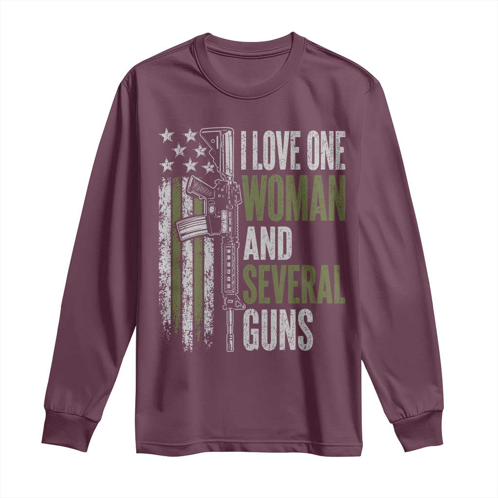 I Love One Woman And Several Guns Long Sleeve Shirt Vintage American Flag Funny Husband Gun Lover