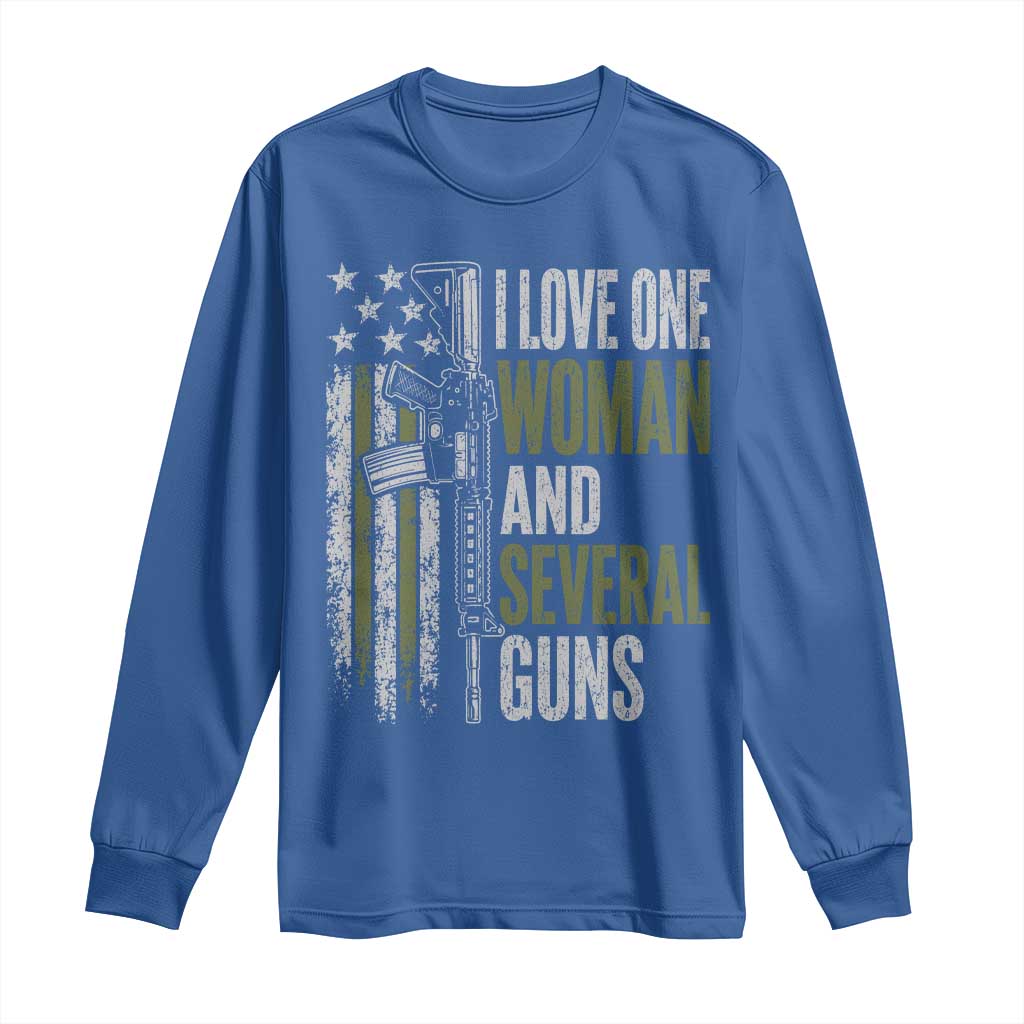 I Love One Woman And Several Guns Long Sleeve Shirt Vintage American Flag Funny Husband Gun Lover