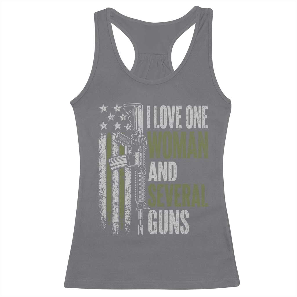 I Love One Woman And Several Guns Racerback Tank Top Vintage American Flag Funny Husband Gun Lover