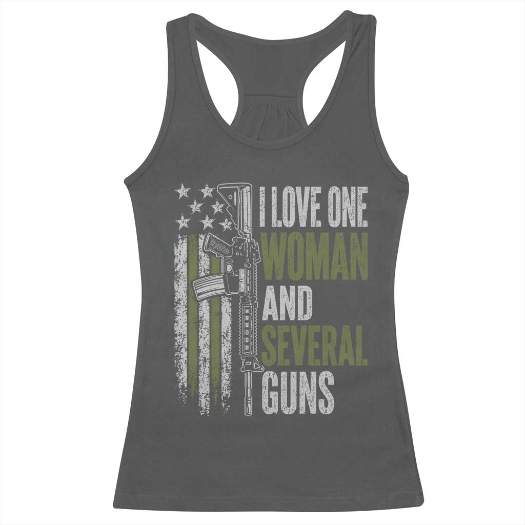 I Love One Woman And Several Guns Racerback Tank Top Vintage American Flag Funny Husband Gun Lover