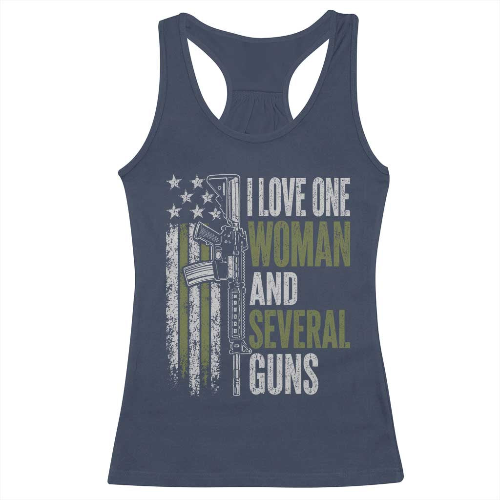 I Love One Woman And Several Guns Racerback Tank Top Vintage American Flag Funny Husband Gun Lover