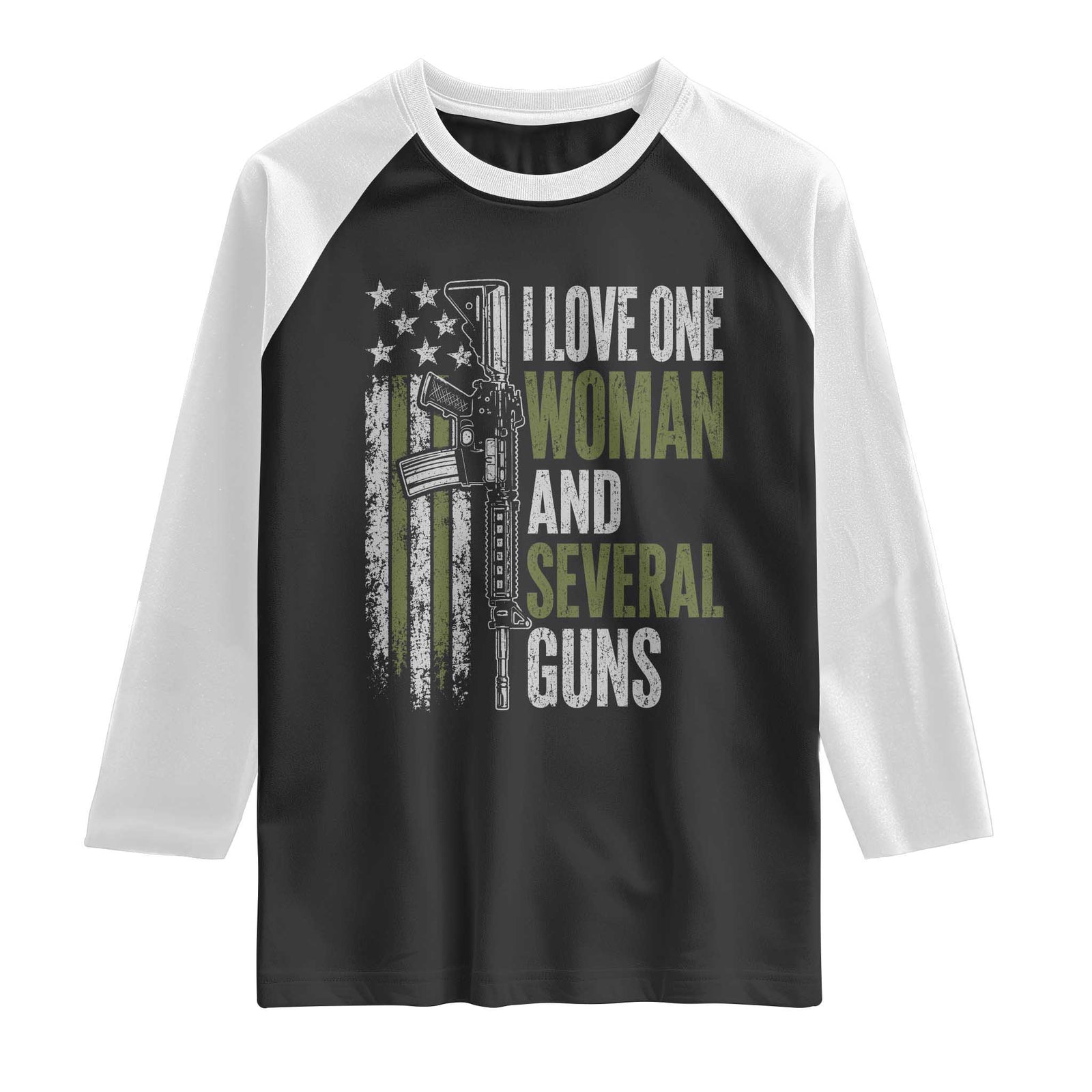 I Love One Woman And Several Guns Raglan Shirt Vintage American Flag Funny Husband Gun Lover TS10 Black White Print Your Wear