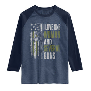 I Love One Woman And Several Guns Raglan Shirt Vintage American Flag Funny Husband Gun Lover