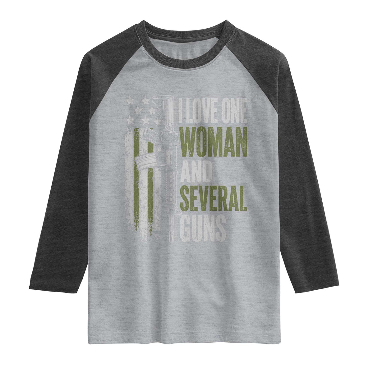 I Love One Woman And Several Guns Raglan Shirt Vintage American Flag Funny Husband Gun Lover