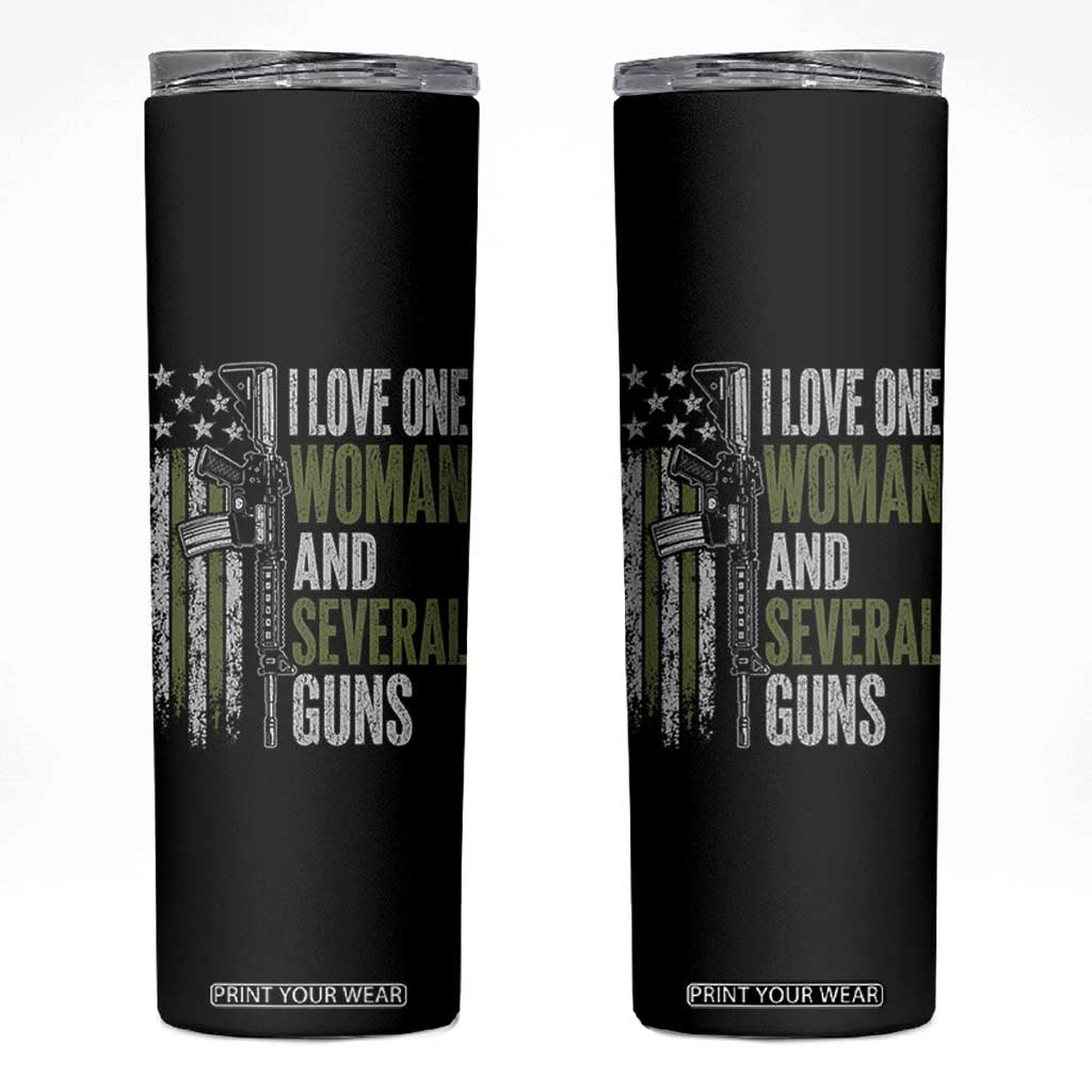 I Love One Woman And Several Guns Skinny Tumbler Vintage American Flag Funny Husband Gun Lover