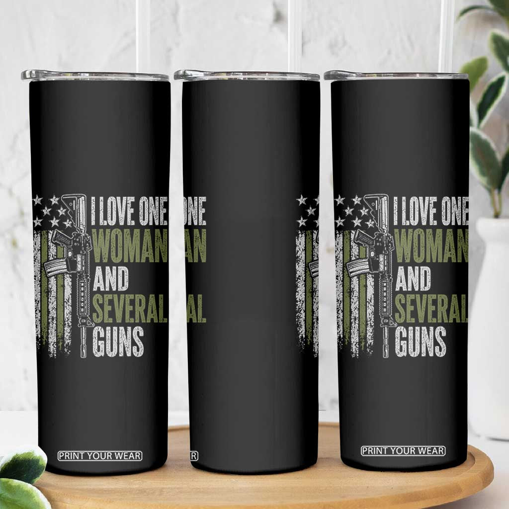 I Love One Woman And Several Guns Skinny Tumbler Vintage American Flag Funny Husband Gun Lover