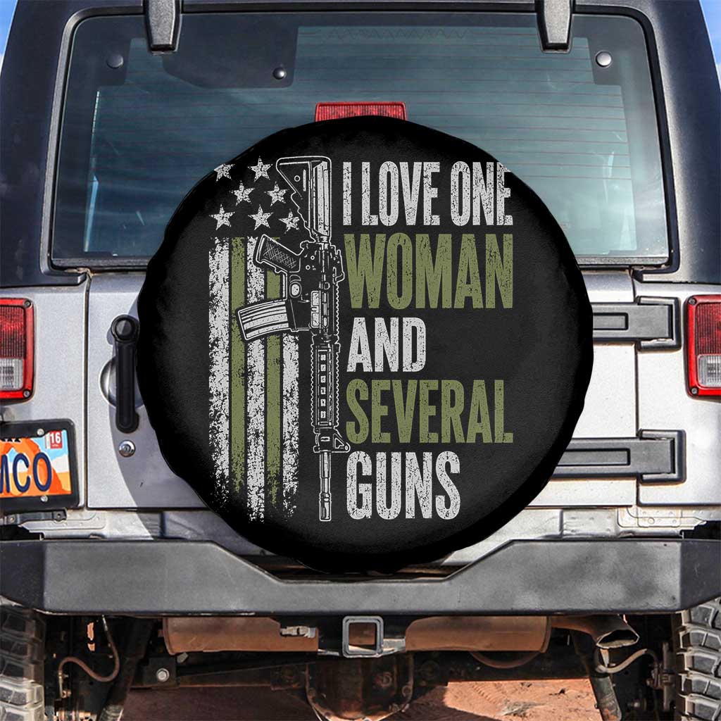 I Love One Woman And Several Guns Spare Tire Cover Vintage American Flag Funny Husband Gun Lover TS10 No hole Black Print Your Wear