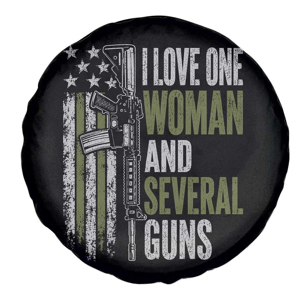 I Love One Woman And Several Guns Spare Tire Cover Vintage American Flag Funny Husband Gun Lover