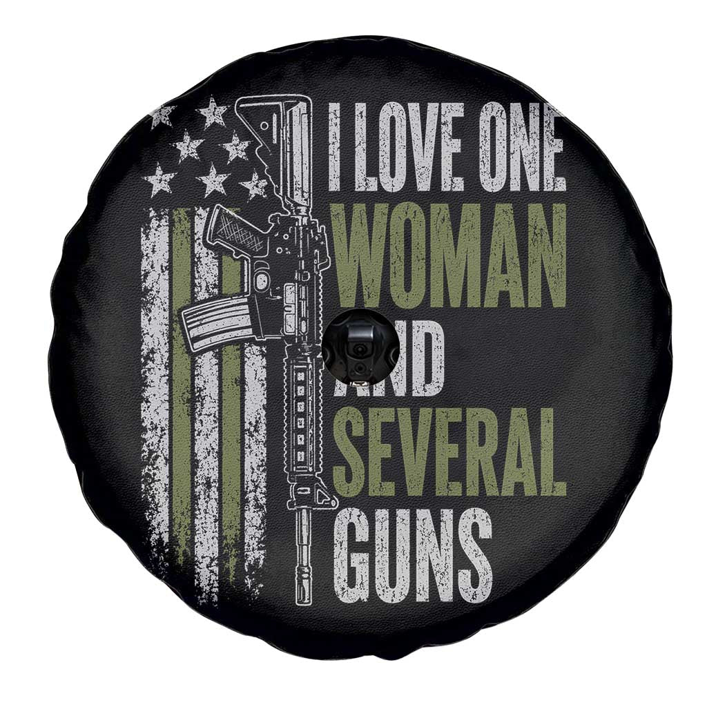 I Love One Woman And Several Guns Spare Tire Cover Vintage American Flag Funny Husband Gun Lover