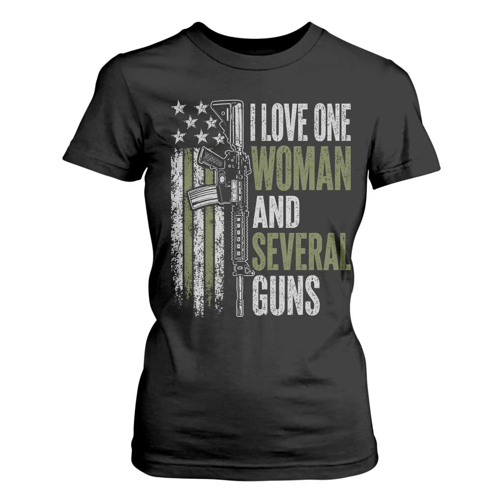 I Love One Woman And Several Guns T Shirt For Women Vintage American Flag Funny Husband Gun Lover TS10 Black Print Your Wear