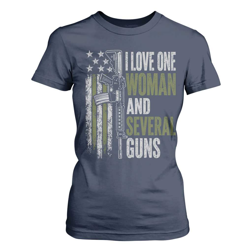 I Love One Woman And Several Guns T Shirt For Women Vintage American Flag Funny Husband Gun Lover