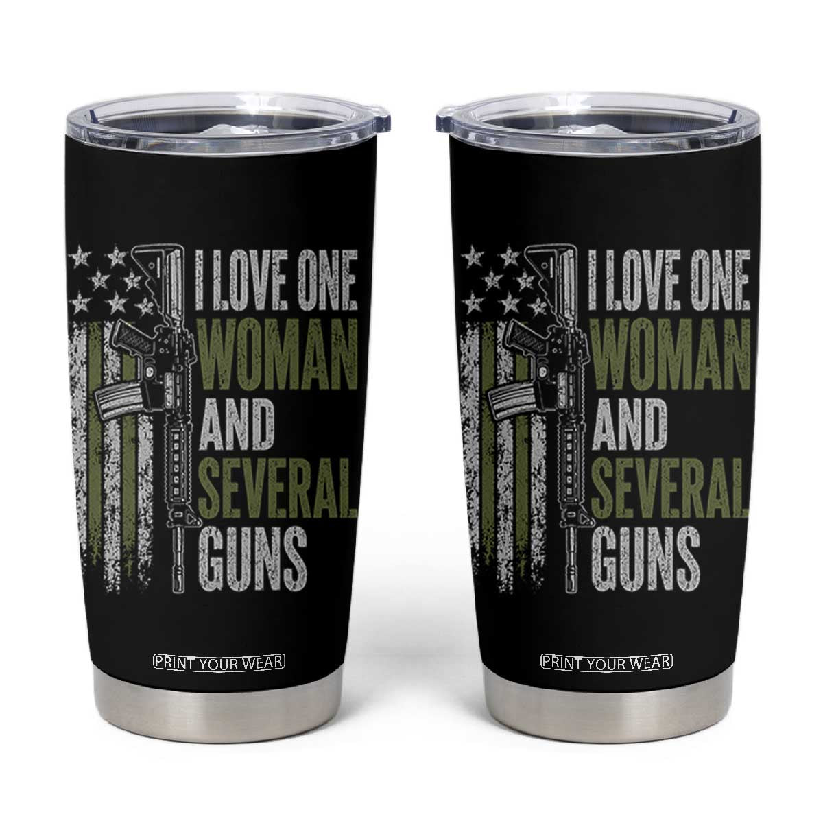 I Love One Woman And Several Guns Tumbler Cup Vintage American Flag Funny Husband Gun Lover