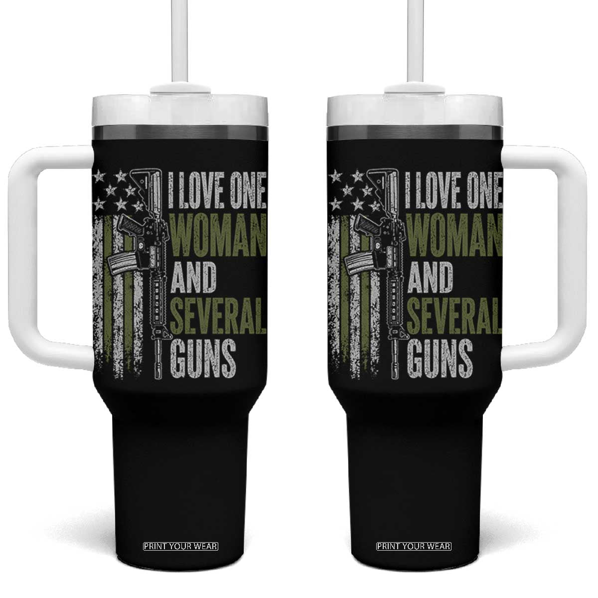 I Love One Woman And Several Guns Tumbler With Handle Vintage American Flag Funny Husband Gun Lover
