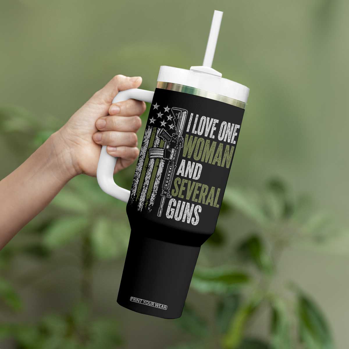 I Love One Woman And Several Guns Tumbler With Handle Vintage American Flag Funny Husband Gun Lover