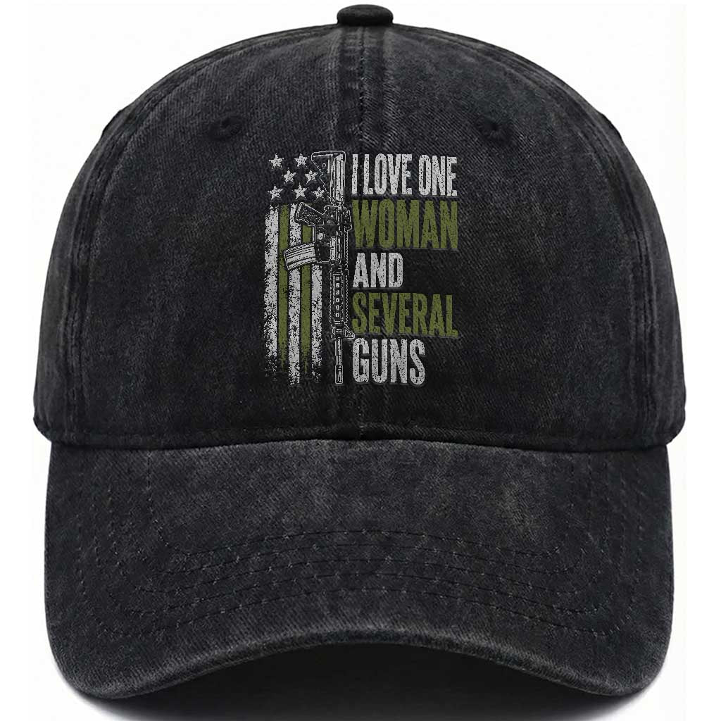 I Love One Woman And Several Guns Washed Cotton Baseball Cap Vintage American Flag Funny Husband Gun Lover TS10 Print Your Wear