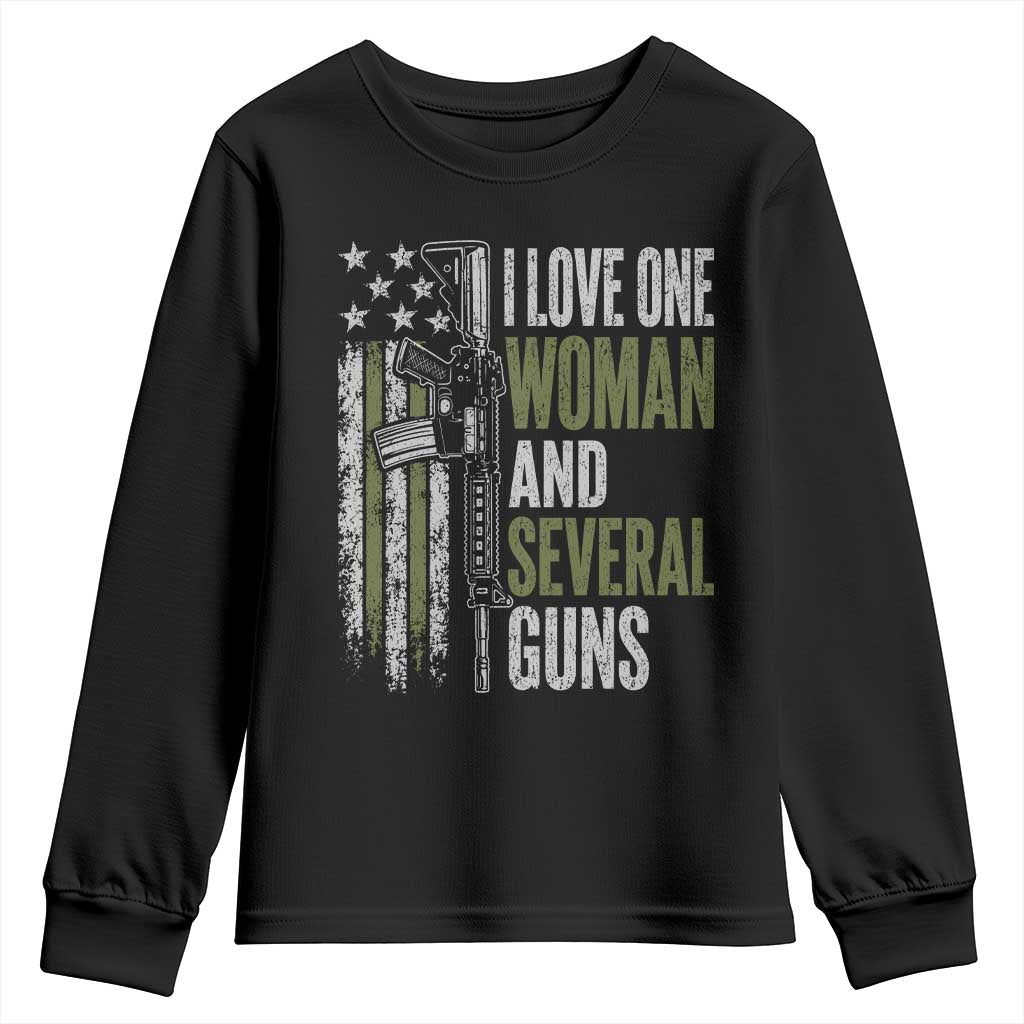 I Love One Woman And Several Guns Youth Sweatshirt Vintage American Flag Funny Husband Gun Lover TS10 Black Print Your Wear