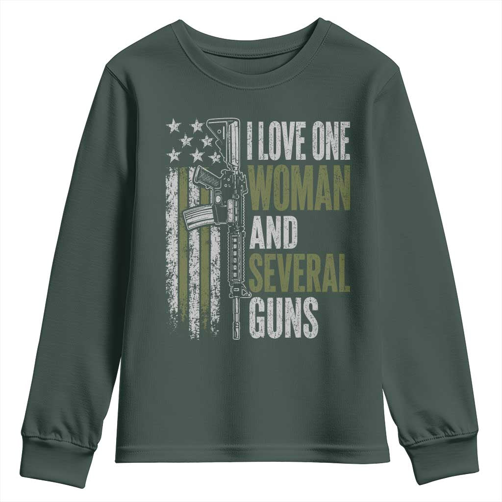I Love One Woman And Several Guns Youth Sweatshirt Vintage American Flag Funny Husband Gun Lover