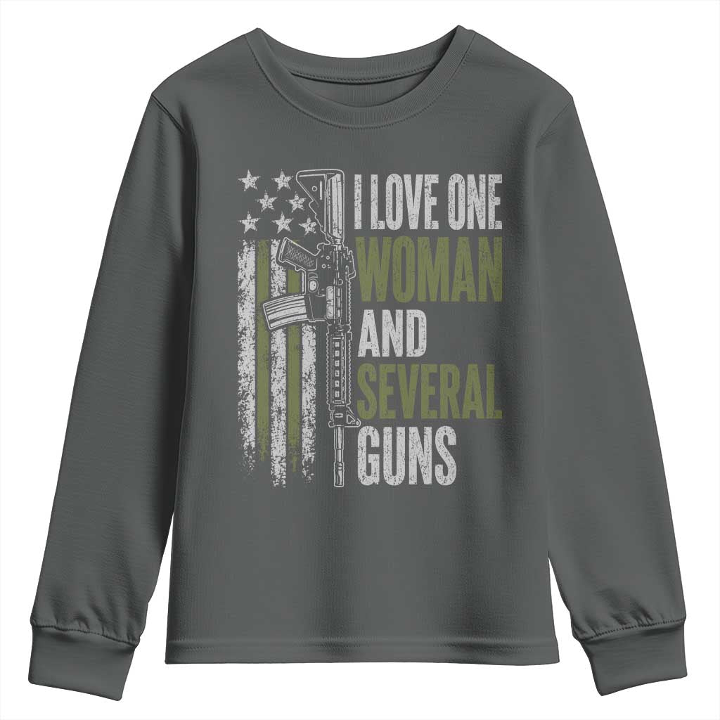 I Love One Woman And Several Guns Youth Sweatshirt Vintage American Flag Funny Husband Gun Lover
