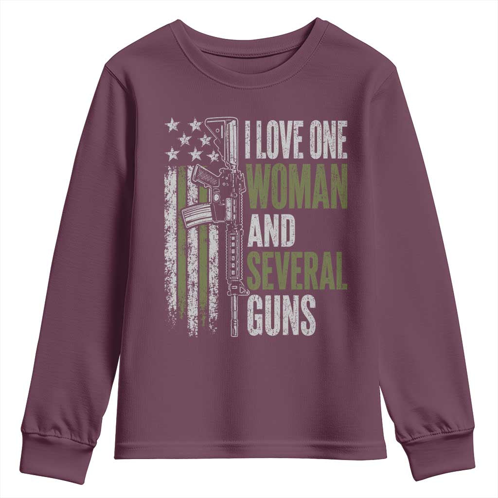I Love One Woman And Several Guns Youth Sweatshirt Vintage American Flag Funny Husband Gun Lover