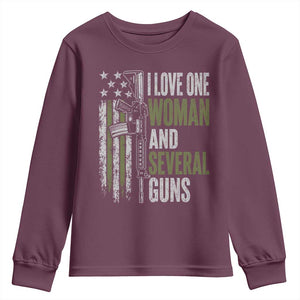 I Love One Woman And Several Guns Youth Sweatshirt Vintage American Flag Funny Husband Gun Lover