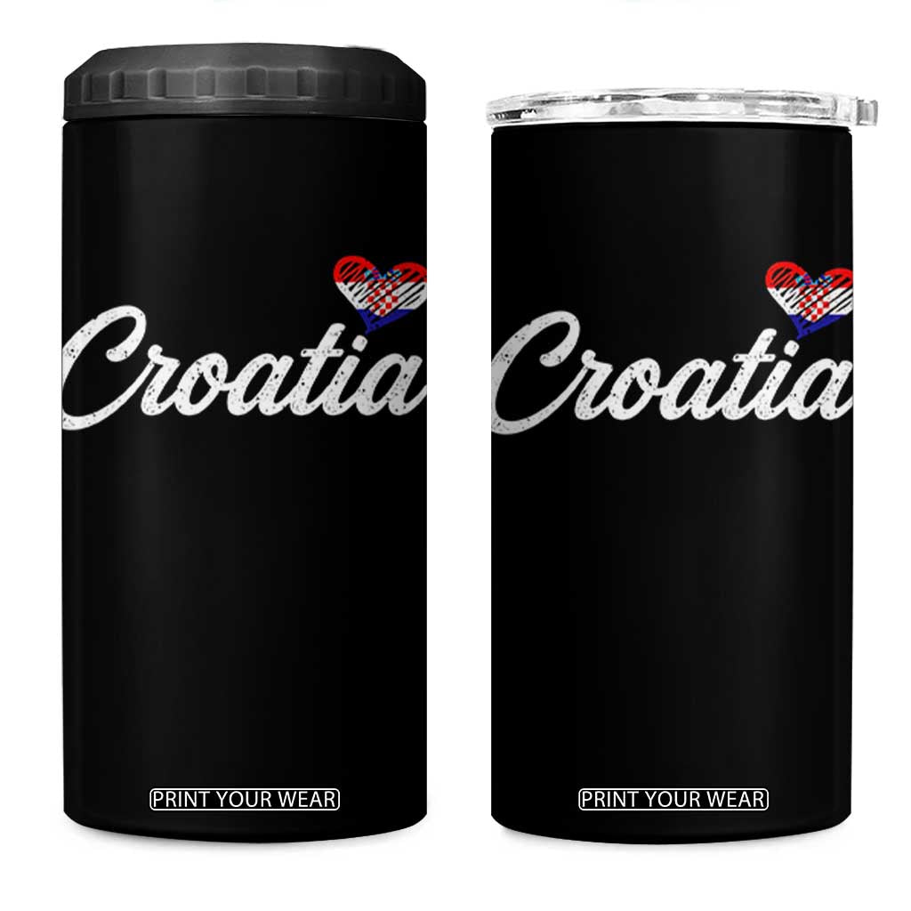Croatia 4 in 1 Can Cooler Tumbler Hrvatska Simple Love Croatian Flag Heart