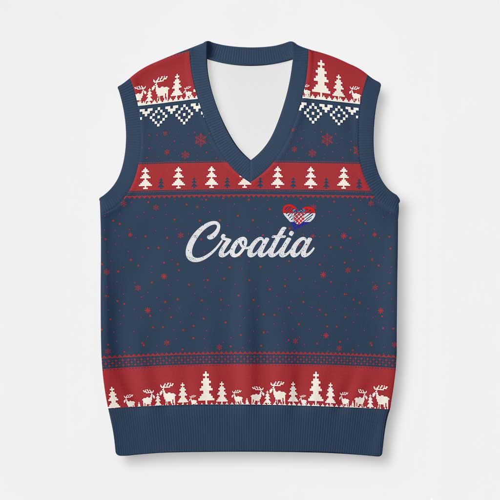 Croatia V-Neck Knit Sweater Vest Hrvatska Simple Love Croatian Flag Heart TS10 Navy Red Print Your Wear