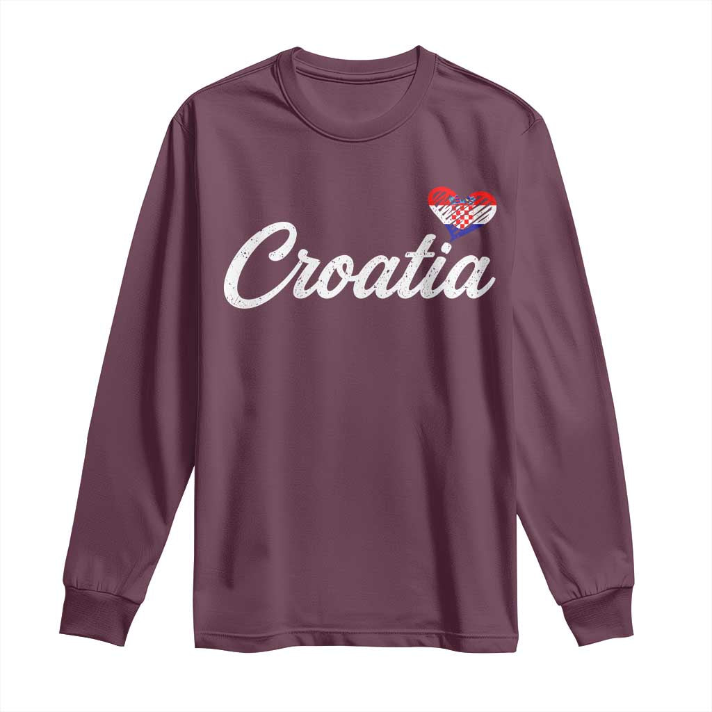 Croatia Long Sleeve Shirt Hrvatska Simple Love Croatian Flag Heart