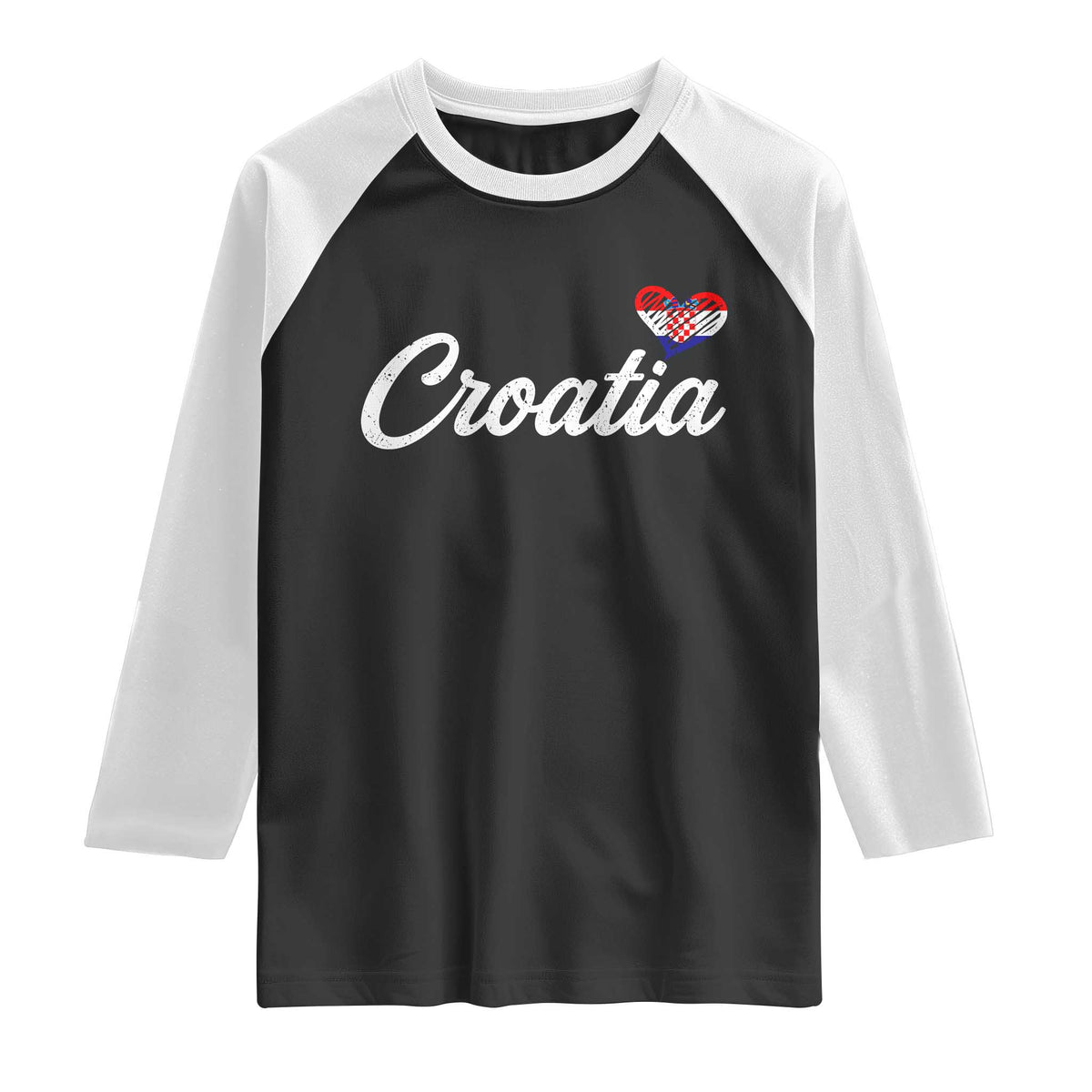 Croatia Raglan Shirt Hrvatska Simple Love Croatian Flag Heart