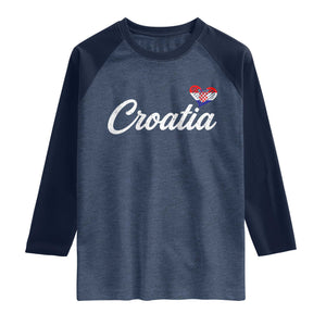 Croatia Raglan Shirt Hrvatska Simple Love Croatian Flag Heart