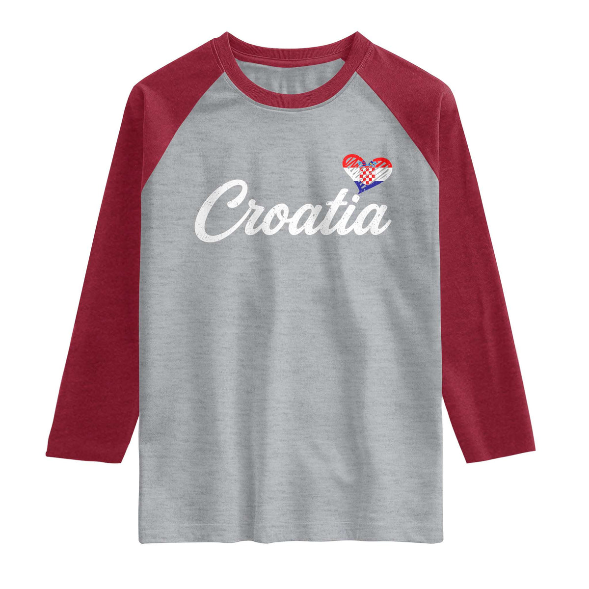 Croatia Raglan Shirt Hrvatska Simple Love Croatian Flag Heart