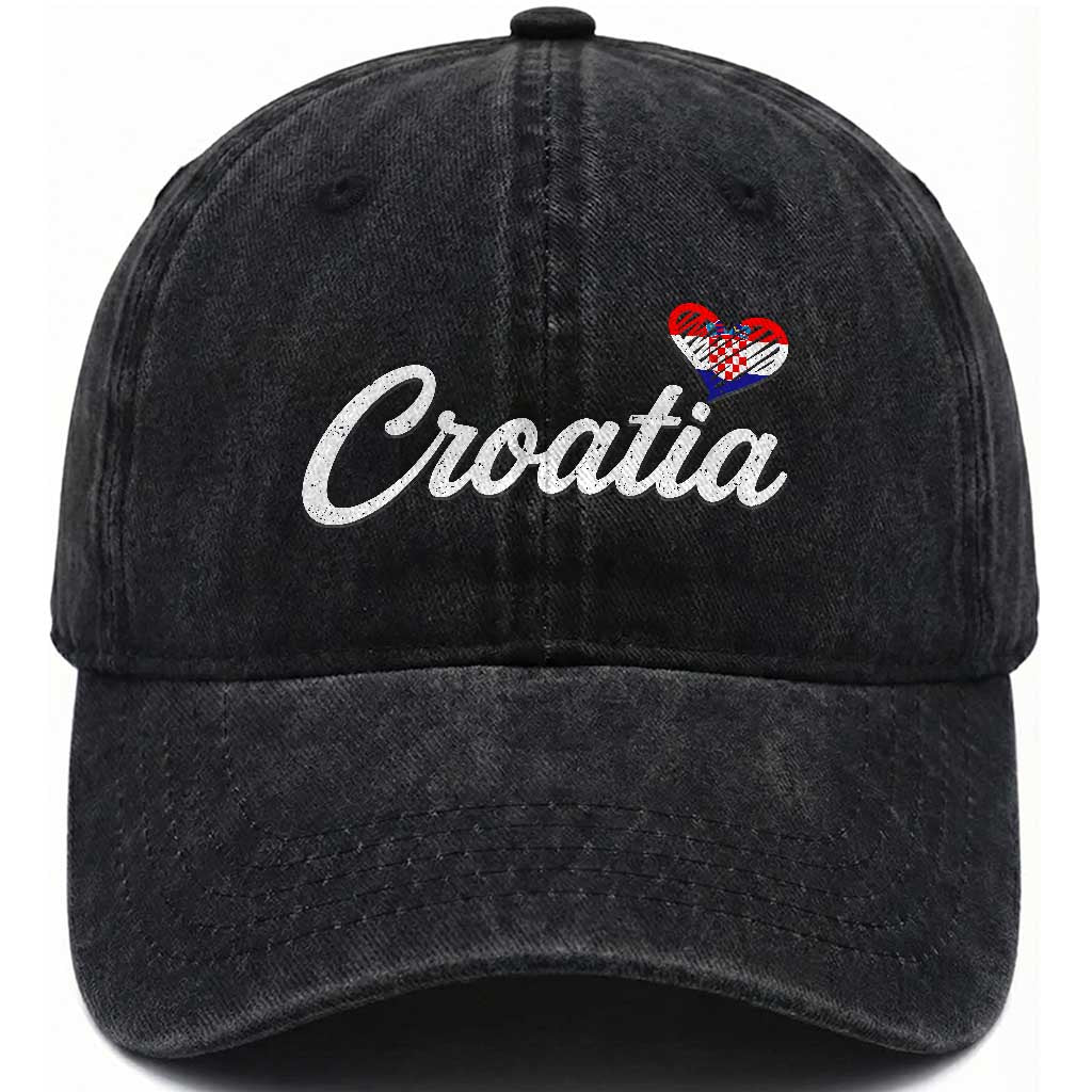 Croatia Washed Cotton Baseball Cap Hrvatska Simple Love Croatian Flag Heart