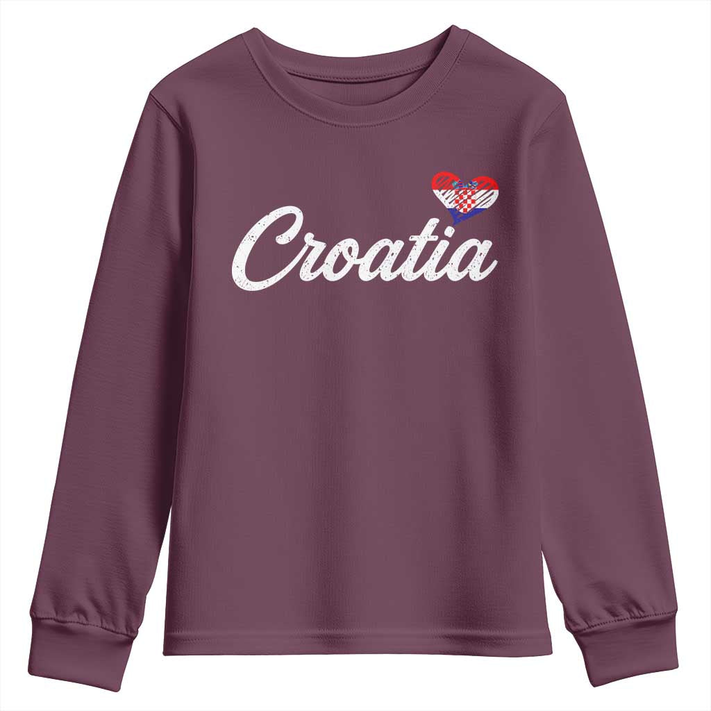 Croatia Youth Sweatshirt Hrvatska Simple Love Croatian Flag Heart