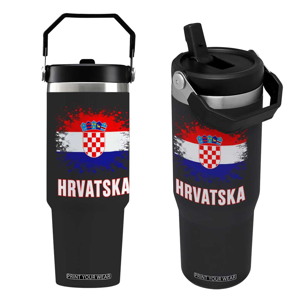Hrvatska Flip Straw Tumbler Retro Vintage Watercolors Sport Croatia Croatian Flag TS10 One Size: 30 oz Black Print Your Wear