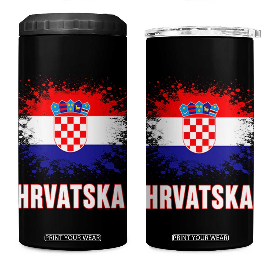 Hrvatska 4 in 1 Can Cooler Tumbler Retro Vintage Watercolors Sport Croatia Croatian Flag TS10 One Size: 16 oz Black Print Your Wear