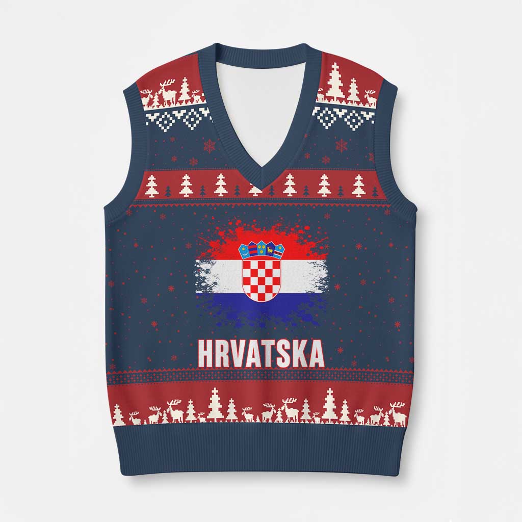 Hrvatska V-Neck Knit Sweater Vest Retro Vintage Watercolors Sport Croatia Croatian Flag TS10 Navy Red Print Your Wear