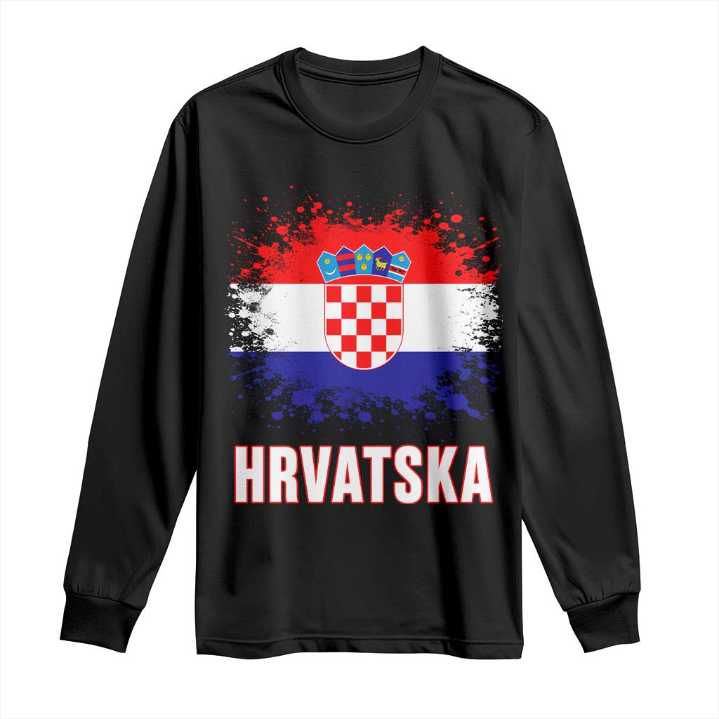 Hrvatska Long Sleeve Shirt Retro Vintage Watercolors Sport Croatia Croatian Flag TS10 Black Print Your Wear