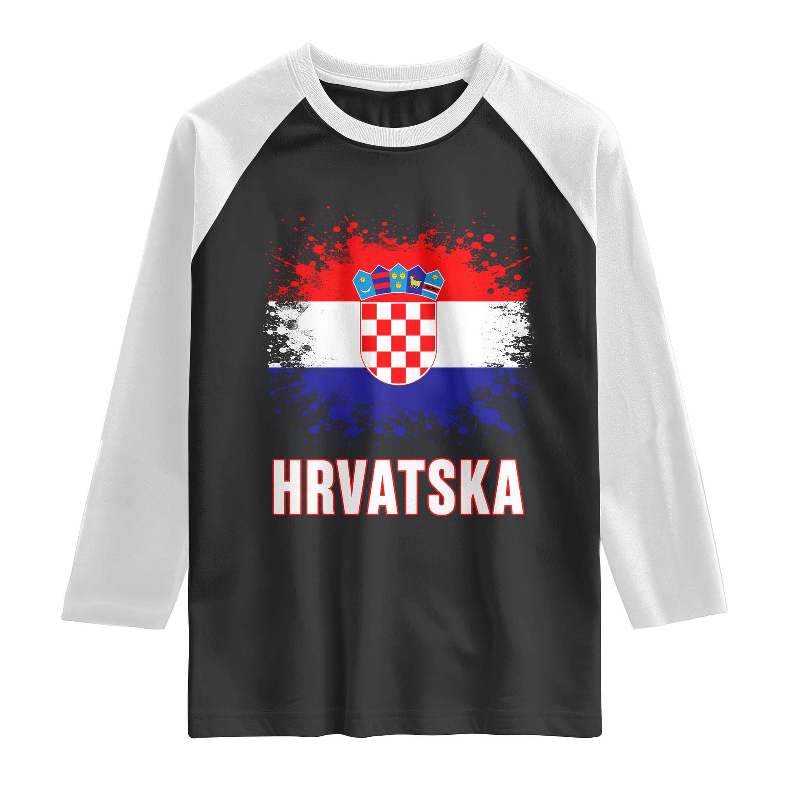 Hrvatska Raglan Shirt Retro Vintage Watercolors Sport Croatia Croatian Flag TS10 Black White Print Your Wear
