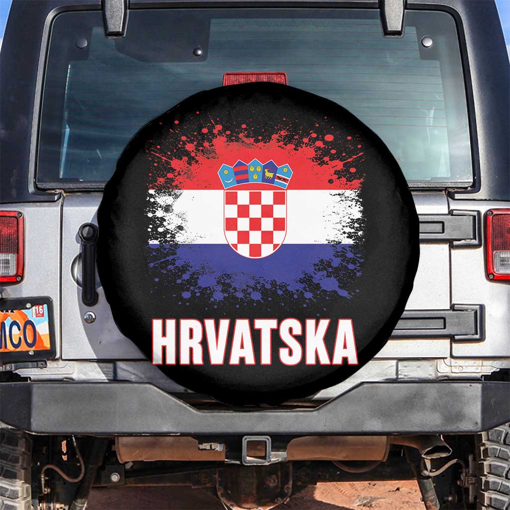 Hrvatska Spare Tire Cover Retro Vintage Watercolors Sport Croatia Croatian Flag