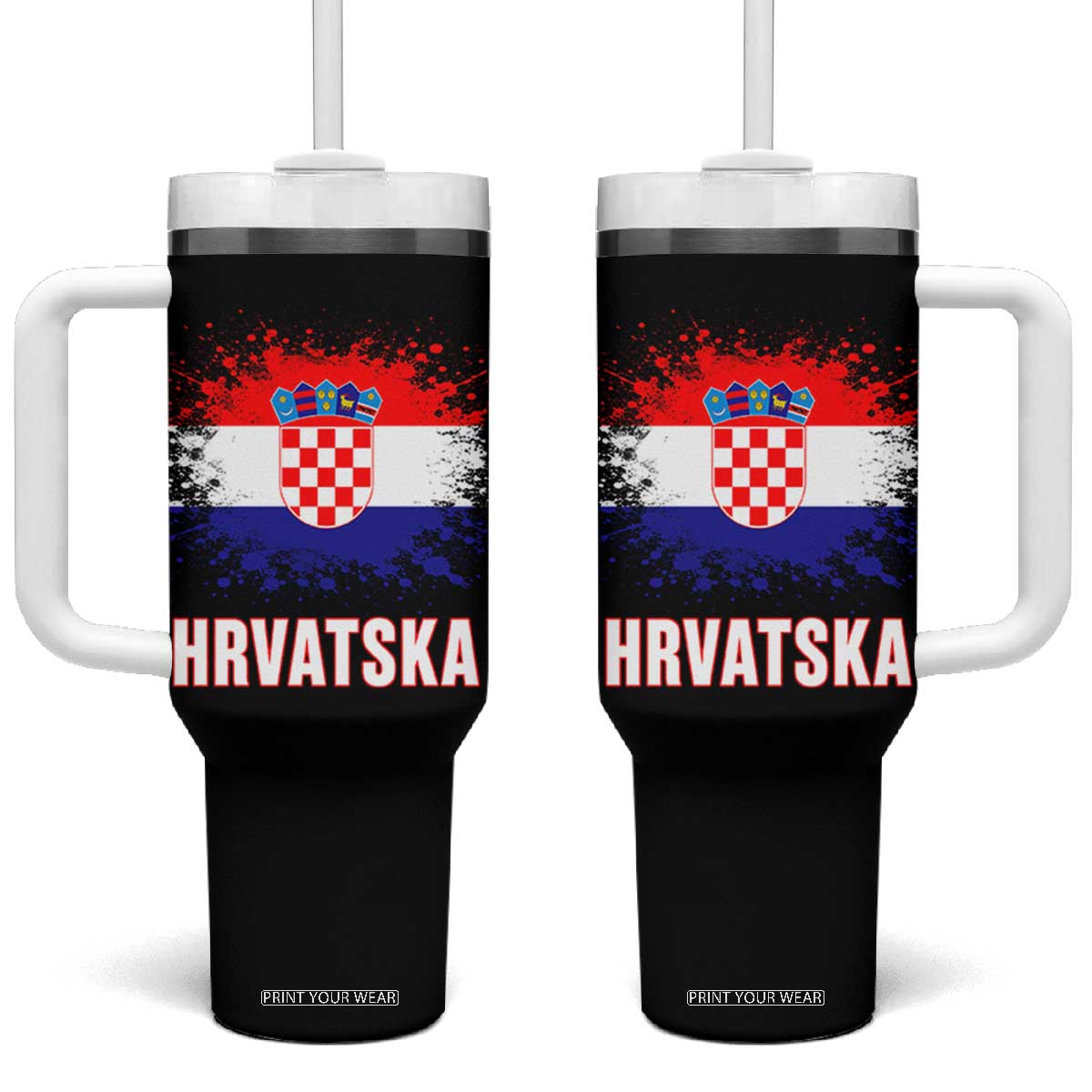 Hrvatska Tumbler With Handle Retro Vintage Watercolors Sport Croatia Croatian Flag TS10 One Size: 40 oz Black Print Your Wear