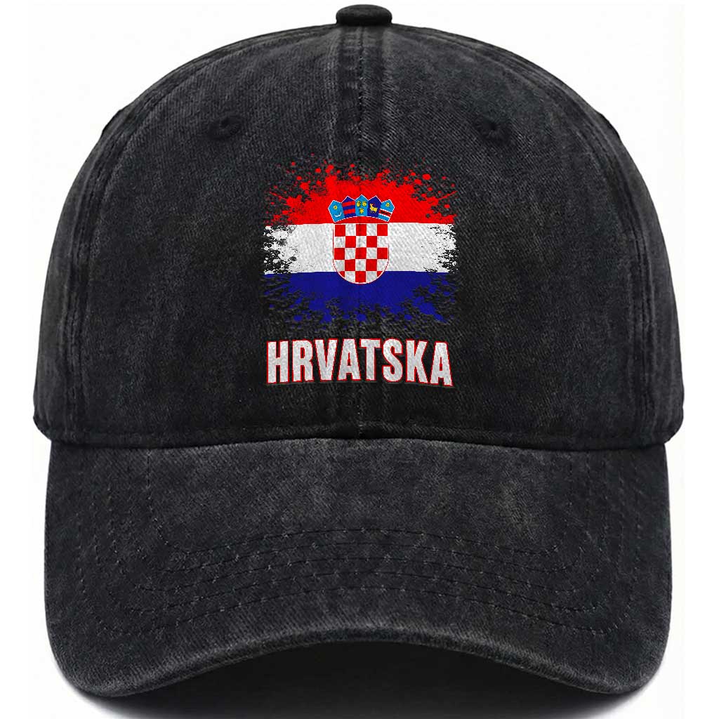 Hrvatska Washed Cotton Baseball Cap Retro Vintage Watercolors Sport Croatia Croatian Flag TS10 Print Your Wear