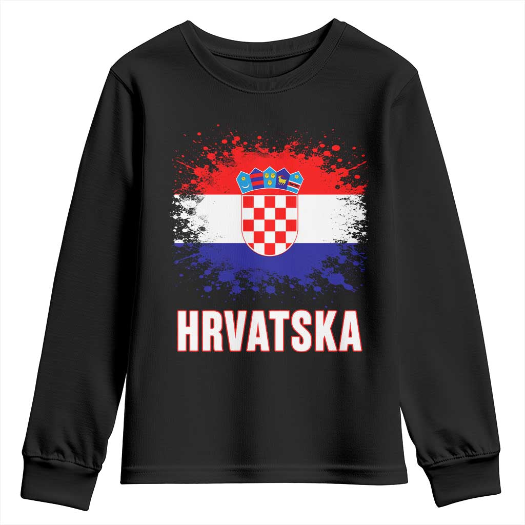 Hrvatska Youth Sweatshirt Retro Vintage Watercolors Sport Croatia Croatian Flag TS10 Black Print Your Wear