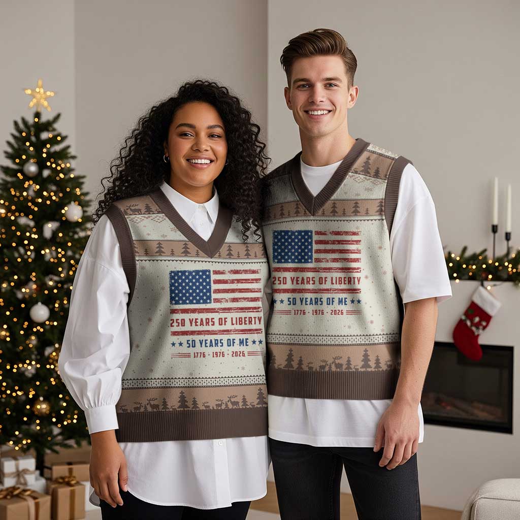 Patriotic 50th Birthday USA 250th Anniversary V-Neck Knit Sweater Vest 250 Years of Liberty 1976 50 Year Old Gift