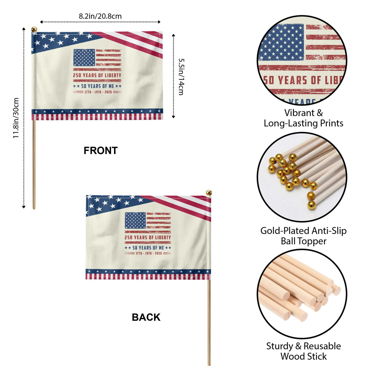 50th Birthday USA 250th Anniversary Patriotic Handheld Flag 250 Years of Liberty 1976 50 Year Old Gift