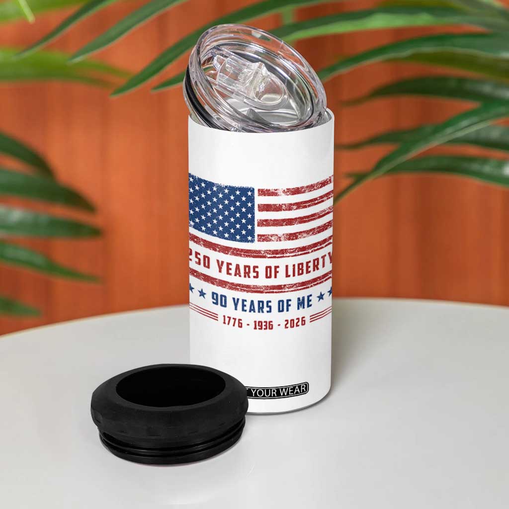 Patriotic 90th Birthday USA 250th Anniversary 4 in 1 Can Cooler Tumbler 250 Years of Liberty 1936 90 Year Old Gift