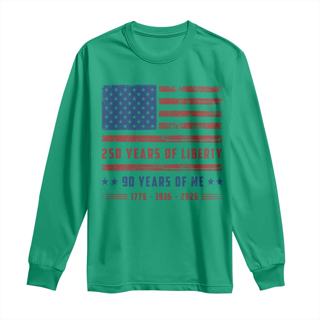 Patriotic 90th Birthday USA 250th Anniversary Long Sleeve Shirt 250 Years of Liberty 1936 90 Year Old Gift