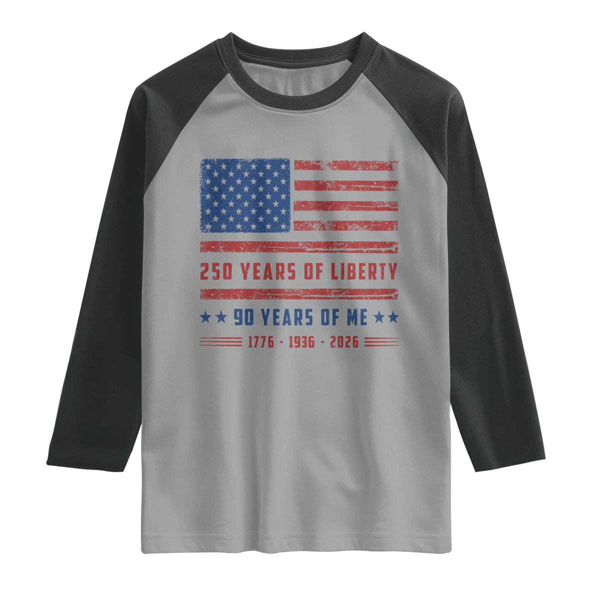 Patriotic 90th Birthday USA 250th Anniversary Raglan Shirt 250 Years of Liberty 1936 90 Year Old Gift